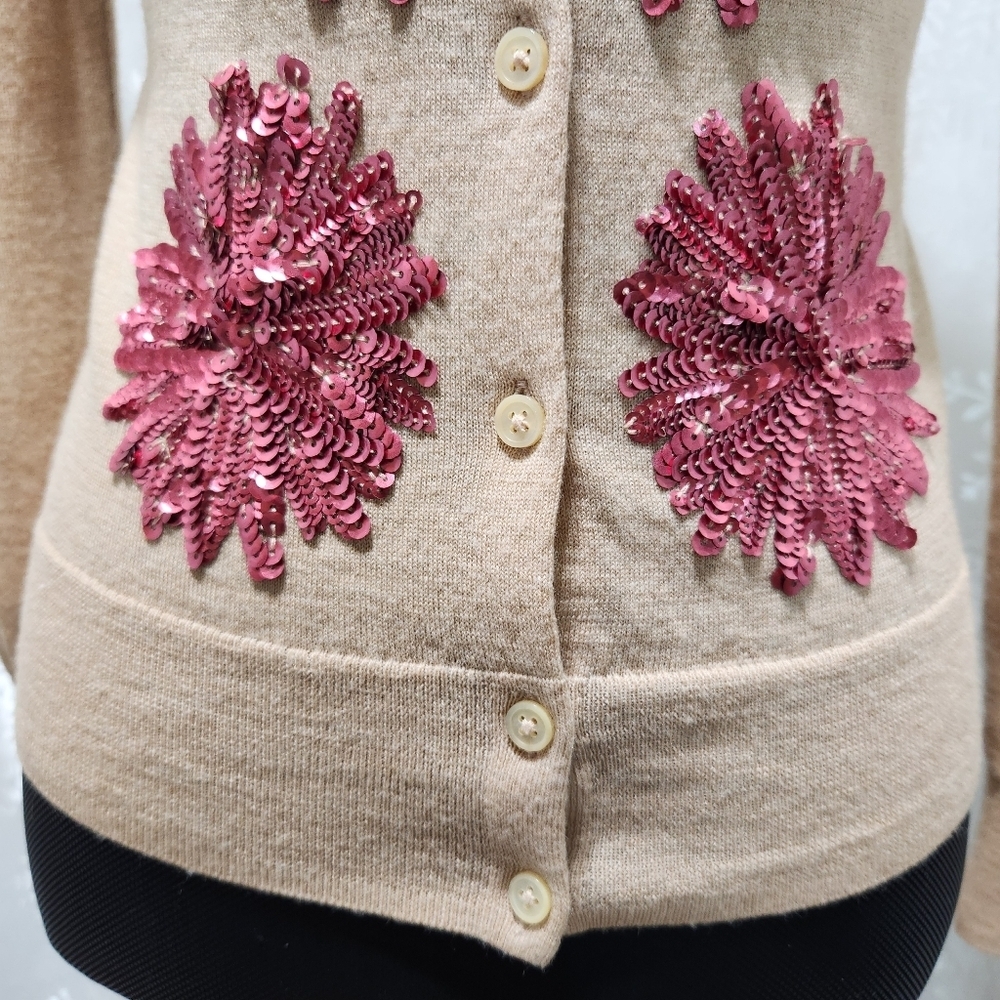 J CREW Fine Knit Merino Wool Jackie Sweater Cardigan with Rose Sequins (S) - Picture 8 of 12